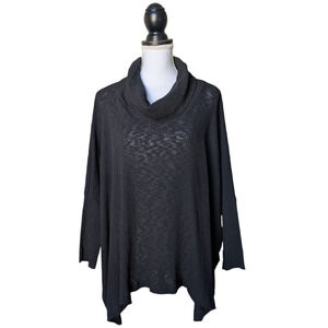 Free People Beach World Traveler Black Open Split Back Ribbed Cowl Neck Top Sz L